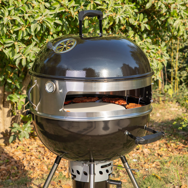 Arlmont & Co. Nafiye 22" Multifunctional Outdoor Charcoal Kettel Pizza Oven And Grill 2 Built